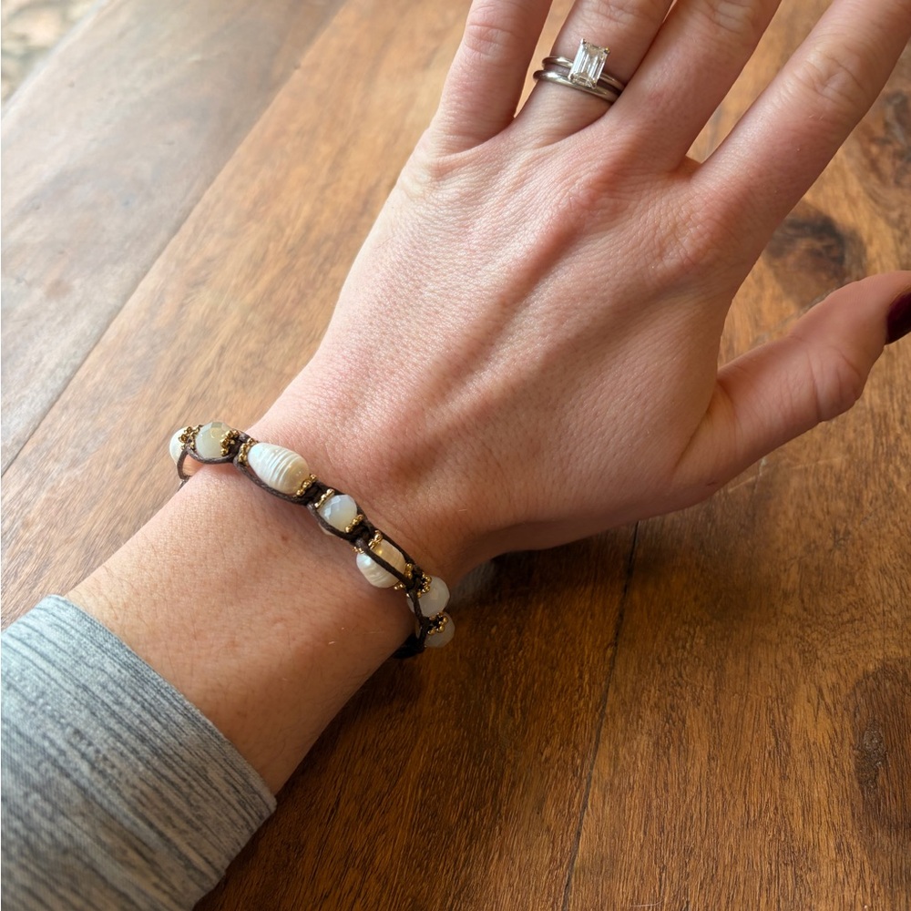 White & Gold Beaded Wrap-Style Bracelet